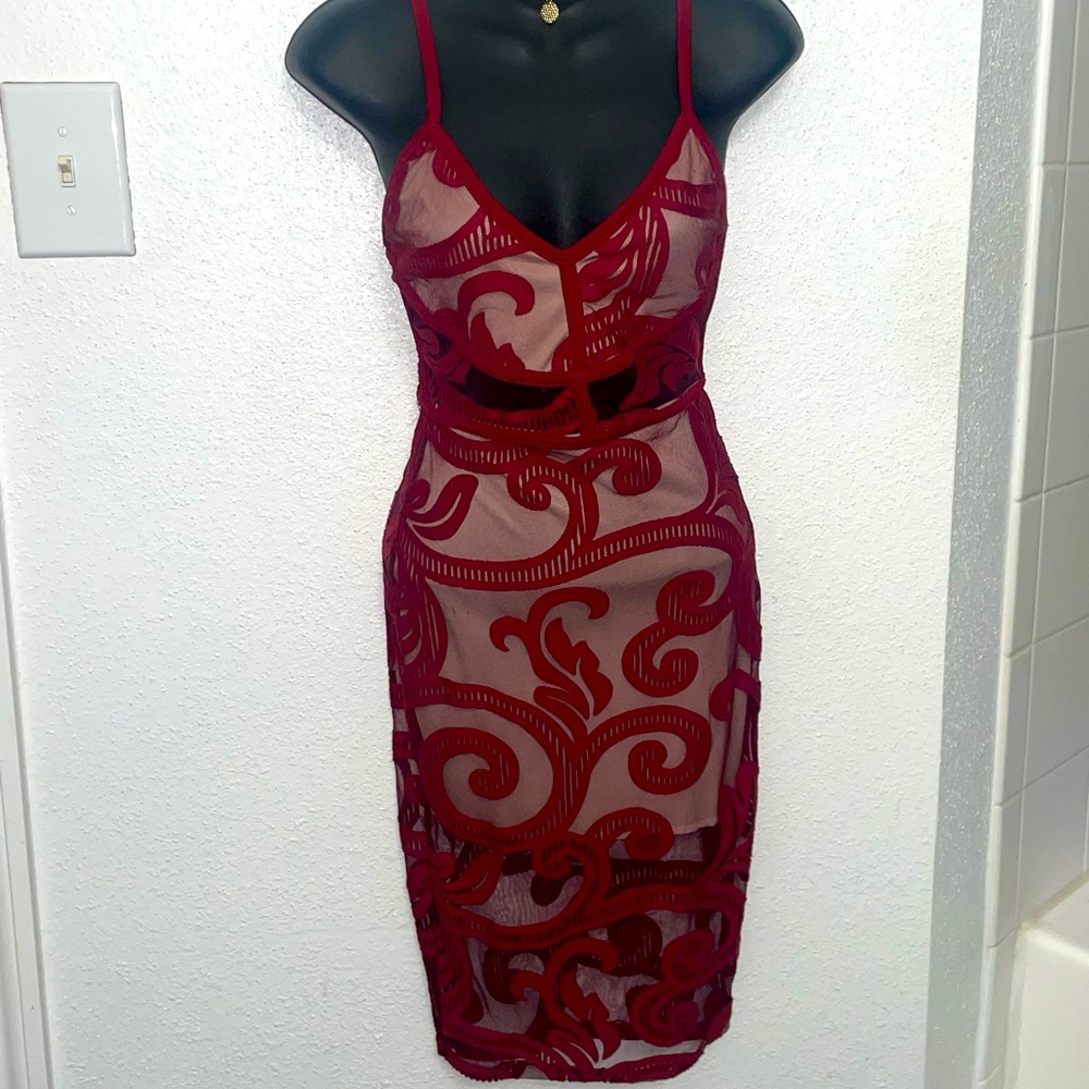 Evening Dress Burgundy and Nude